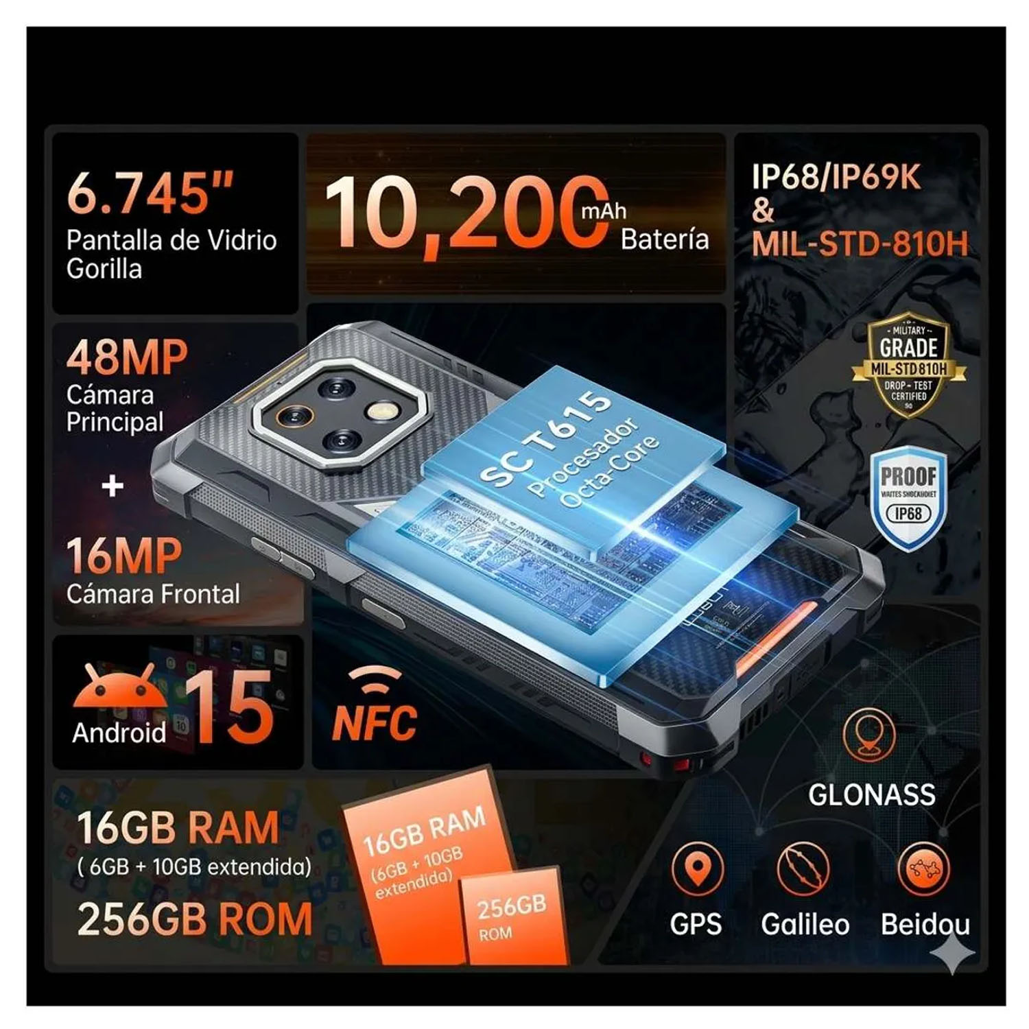 CELULAR SMARTPHONE CUBOT KINGKONG ES 3 NEGRO 6GB RAM 256GB 6.74' - 4