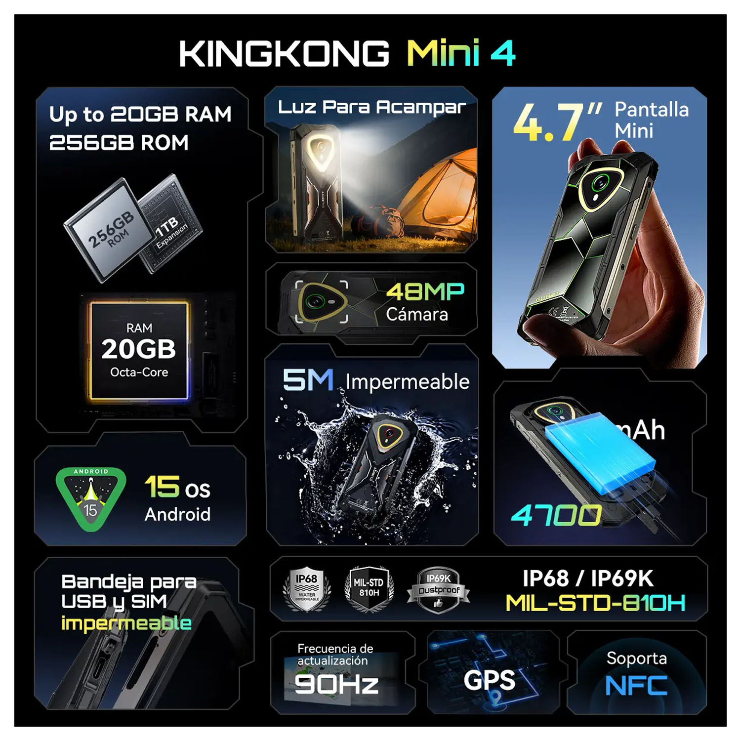 CELULAR SMARTPHONE CUBOT KINGKONG MINI 4 VERDE 6GB RAM 128GB 4.5' - 2
