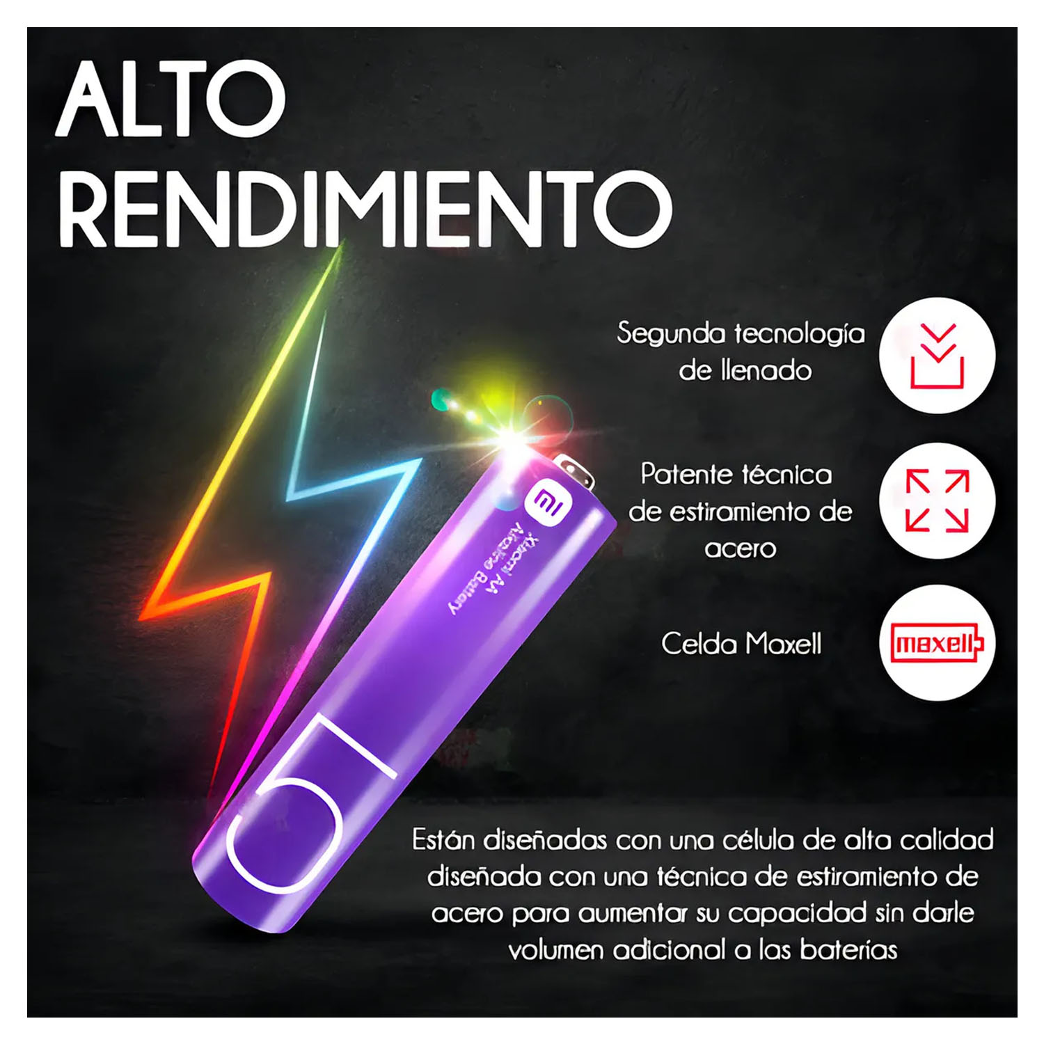 PAQUETE DE 10 PILAS XIAOMI LR6 AA ALCALINAS BATERÍAS RAINBOW - 2