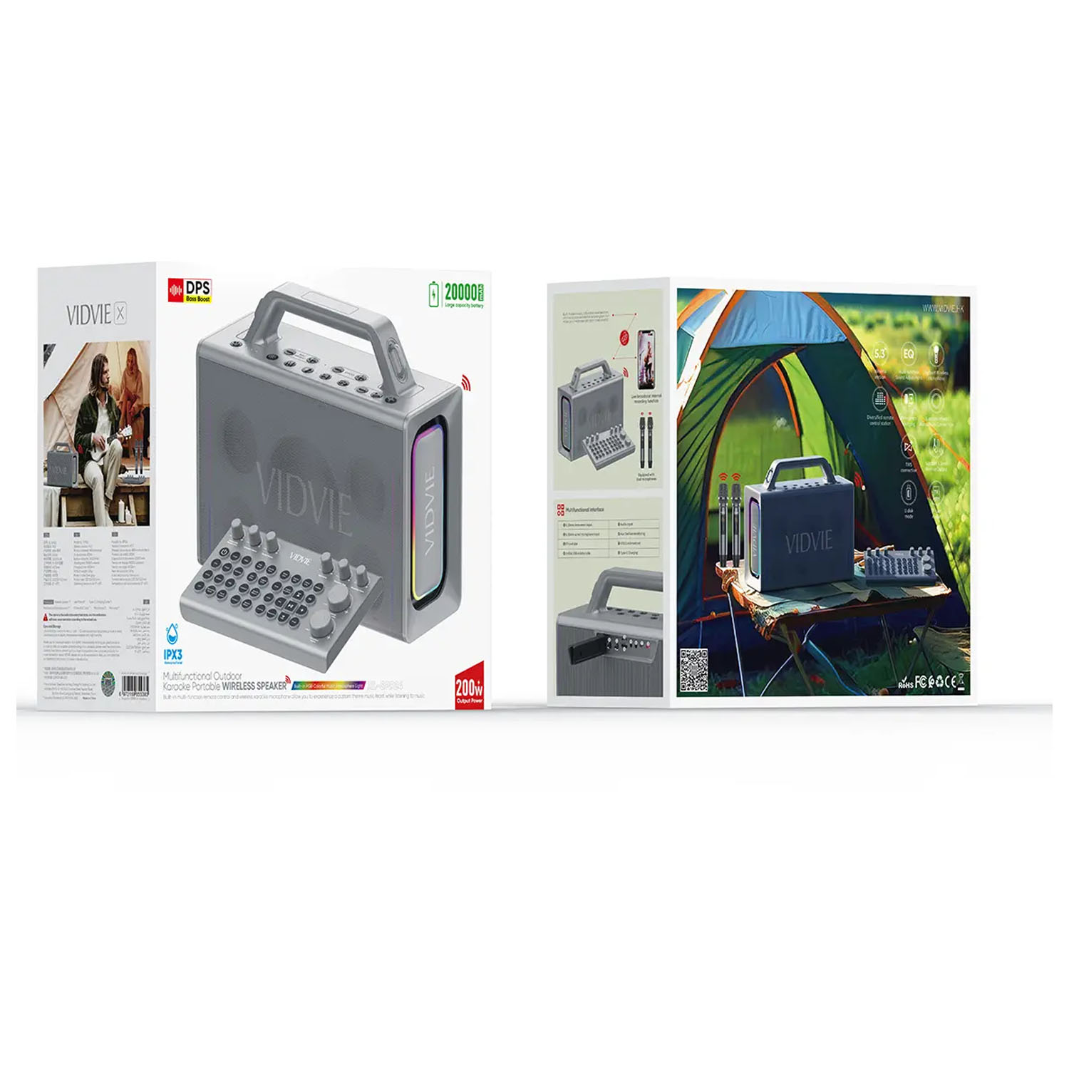 PARLANTE KARAOKE PORTÁTIL VIDVIE XL-SP924 200W NEGRO CON 2 MICRÓFONOS - 5