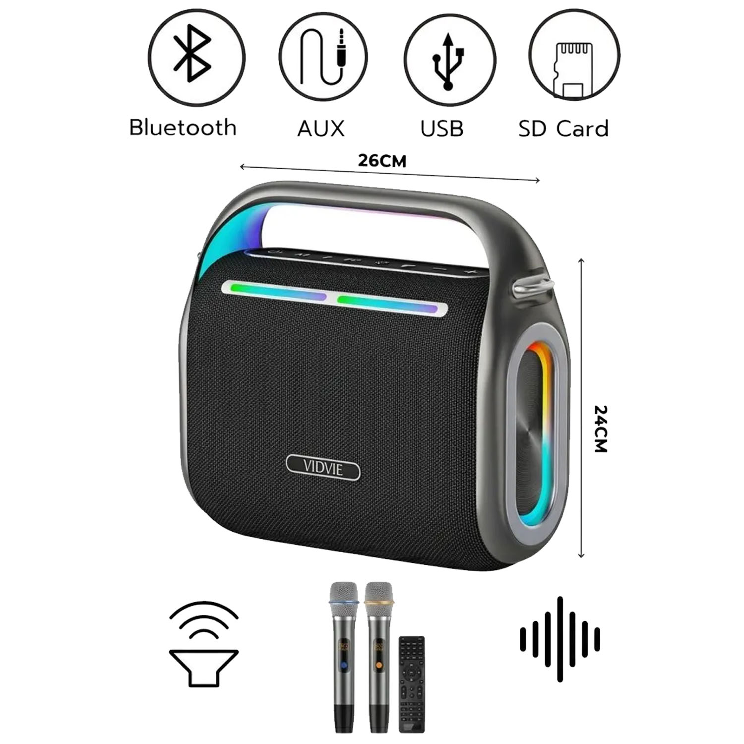PARLANTE KARAOKE PORTÁTIL VIDVIE XL-SP922 150W NEGRO CON 2 MICRÓFONOS - 2