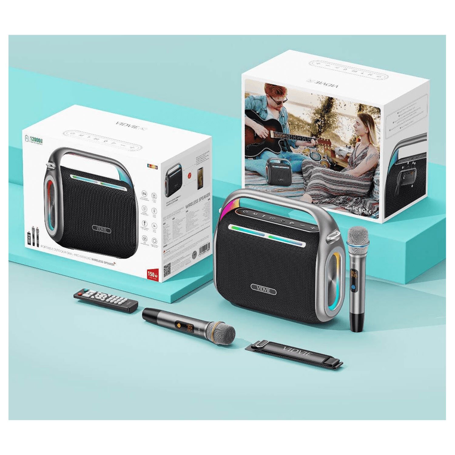 PARLANTE KARAOKE PORTÁTIL VIDVIE XL-SP922 150W NEGRO CON 2 MICRÓFONOS - 3