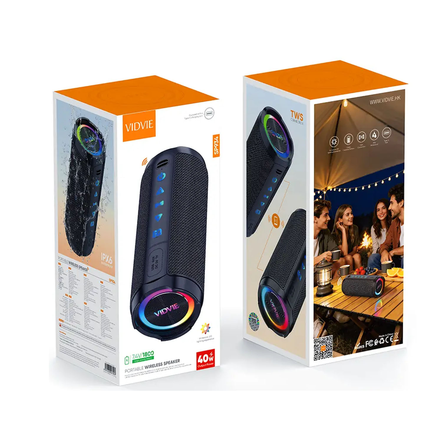 PARLANTE PORTÁTIL VIDVIE SP934 NEGRO 40W RESISTENTE AL AGUA IPX6 - 2