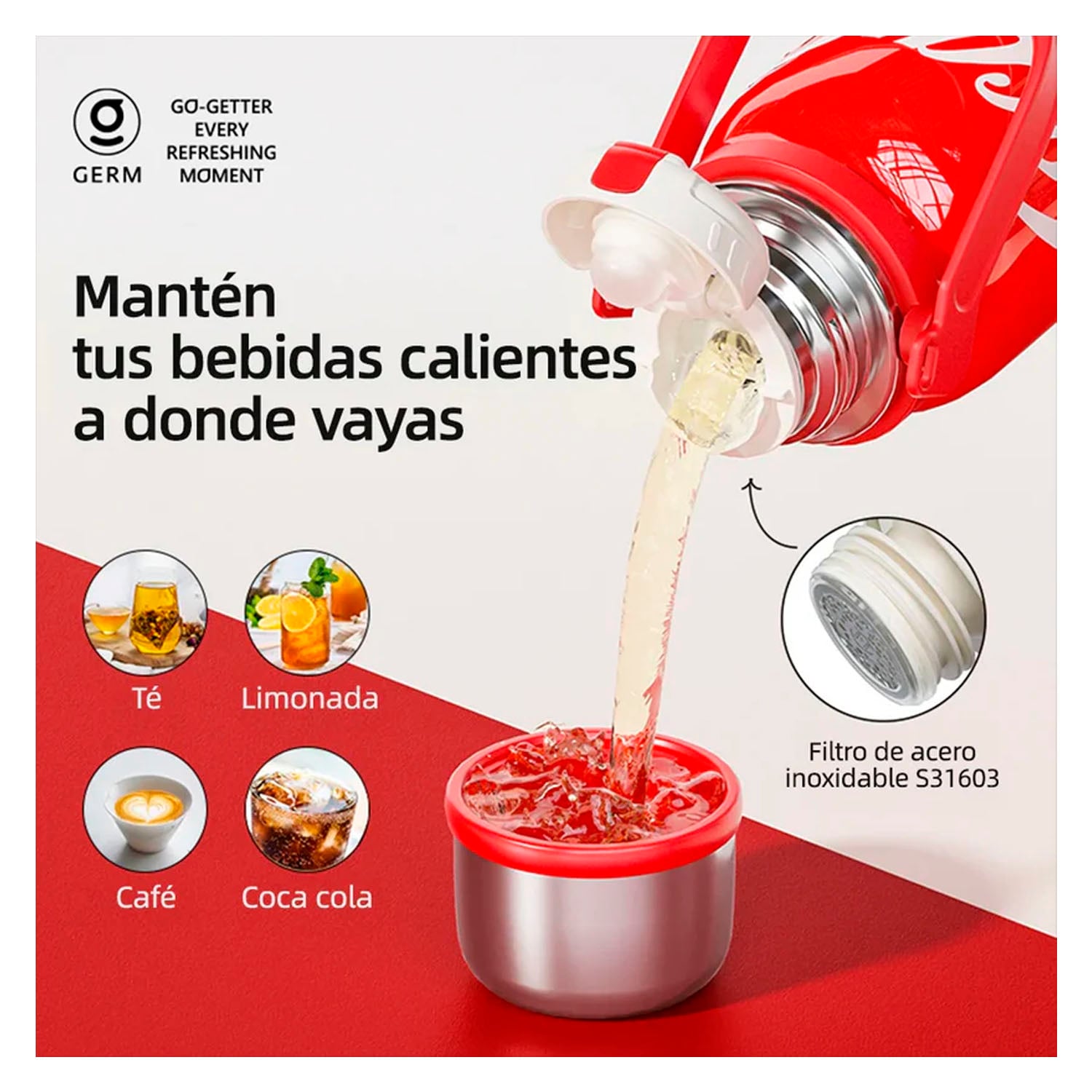 TERMO DEPORTIVO COCA‑COLA BLANCO ESTELAR 800ML CON TAPA TAZA - 3