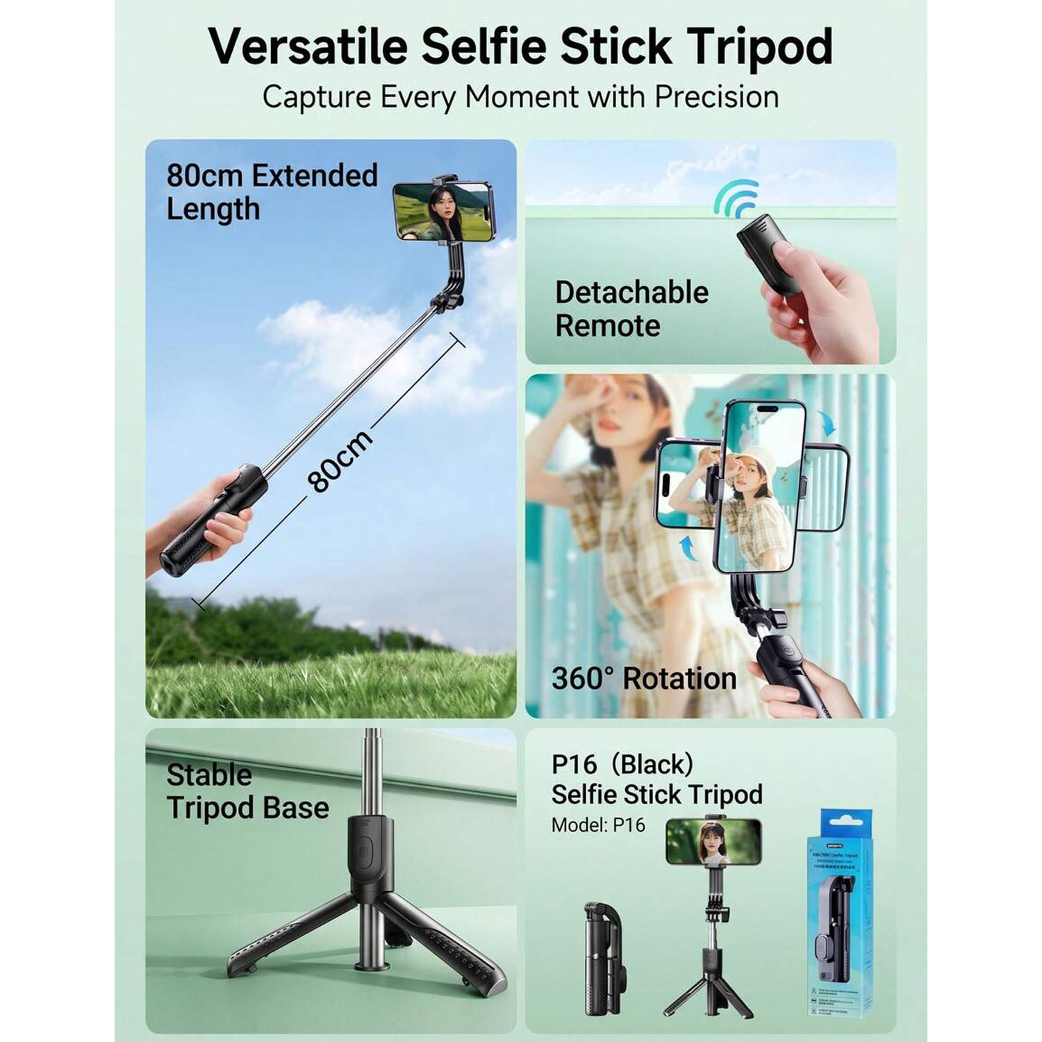 SELFIE TRIPODE STREAMING REMAX P16 NEGRO 80CM 360° BLUETOOTH - 4