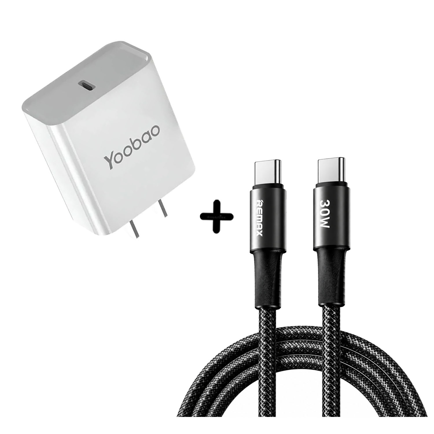 COMBO CABLE REMAX CB25 USB-C A USB-C 240W + CARGADOR YOBAOO RY-U56PD - 1