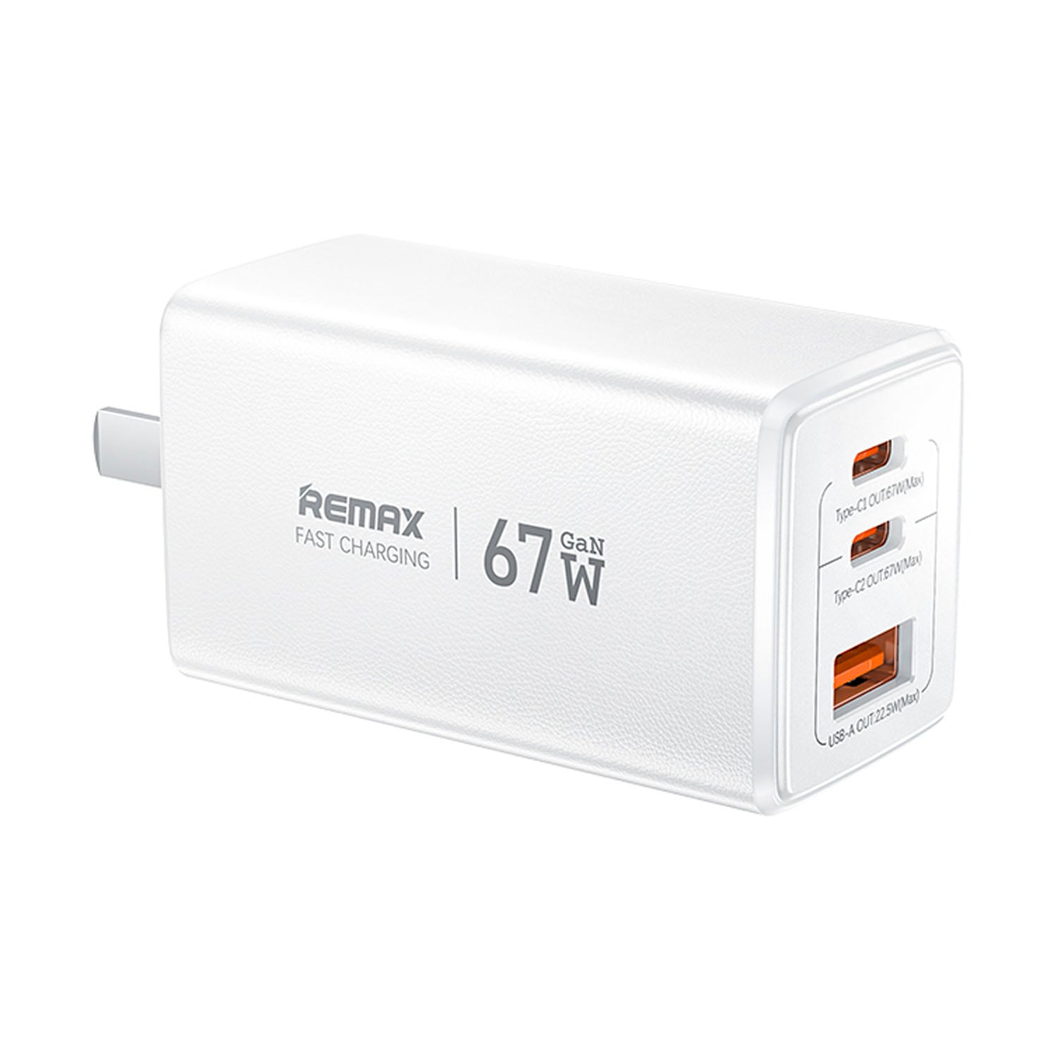 CARGADOR RÁPIDO REMAX CA02 67W GAN BLANCO 2 USB-C + USB-A + CABLE 100W - 1