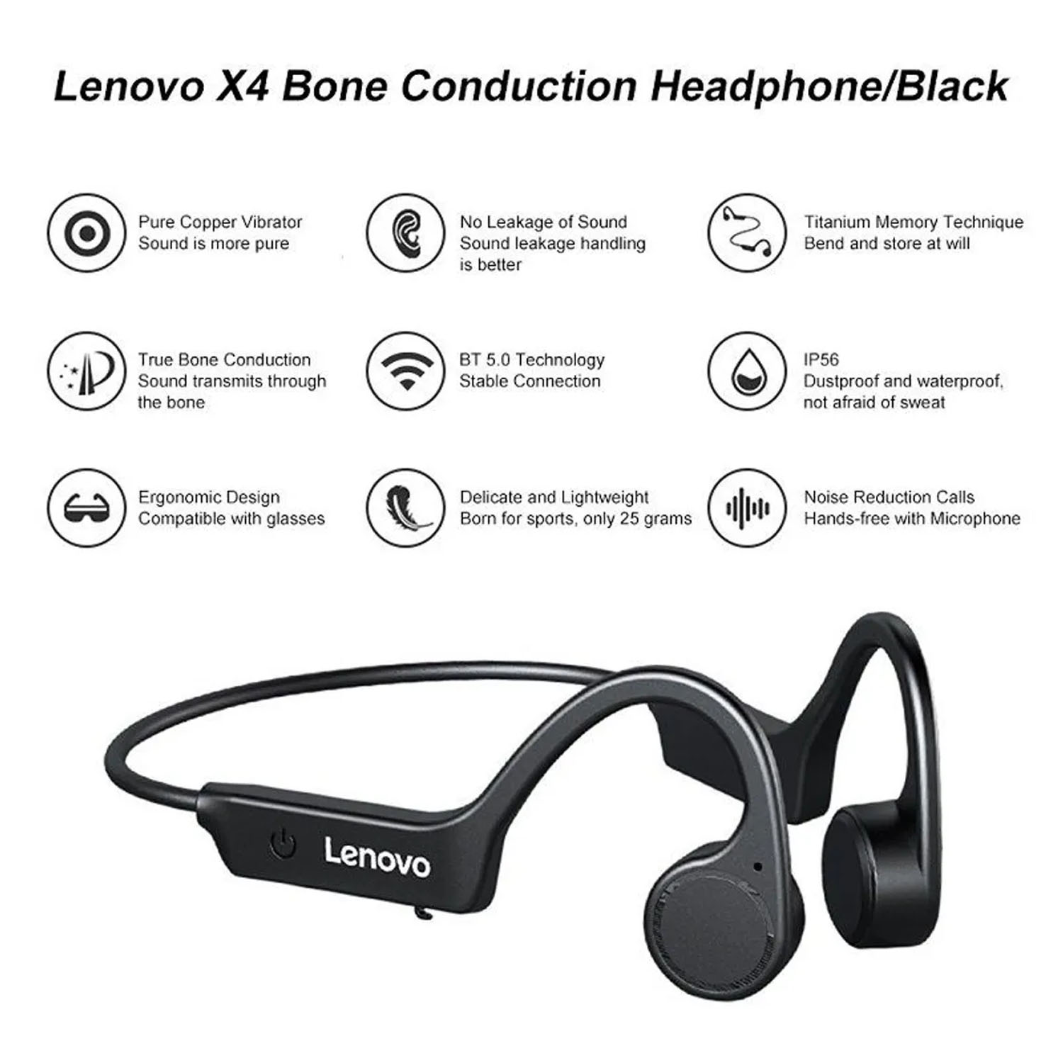 AUDÍFONOS LENOVO X4 NEGRO BLUETOOTH 5.0 CONDUCCIÓN ÓSEA DEPORTIVOS - 5