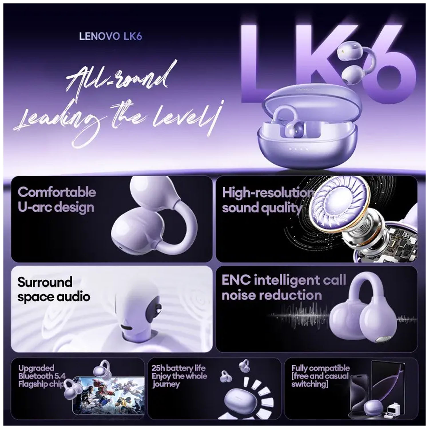AUDÍFONOS INALÁMBRICOS LENOVO LK6 IVORY BLUETOOTH 5.4 - 5