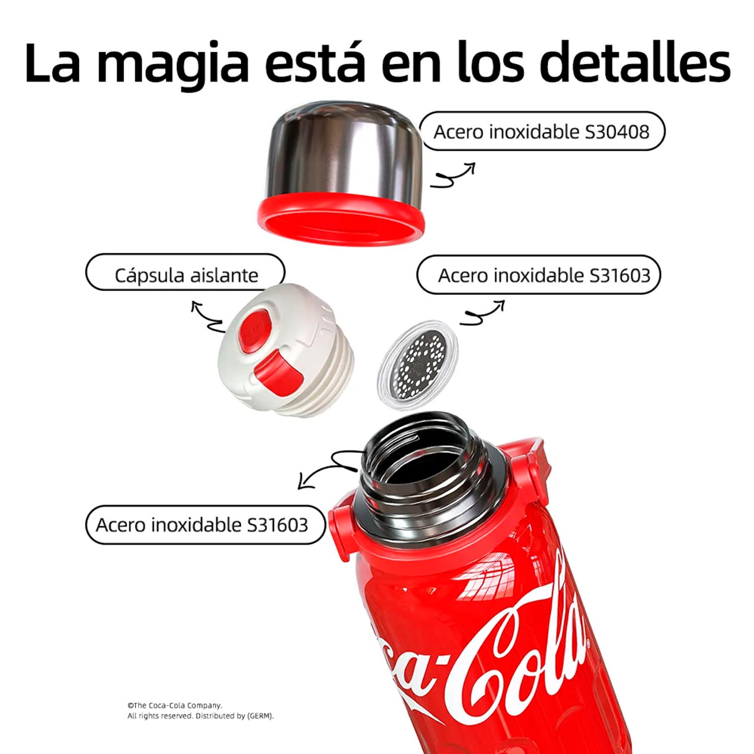 TERMO DEPORTIVO GERM COCA-COLA ROJO 1200ML ACERO INOXIDABLE - 2