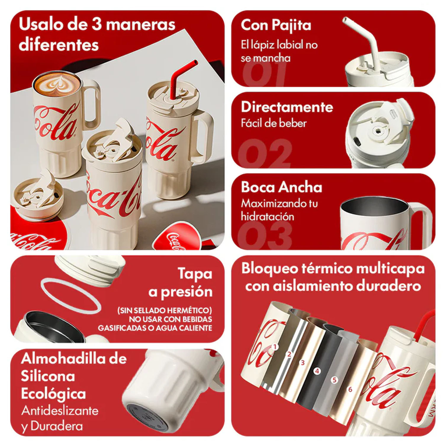 VASO TÉRMICO GERM COCA‑COLA ROJO 1200ML EDICIÓN XL - 3