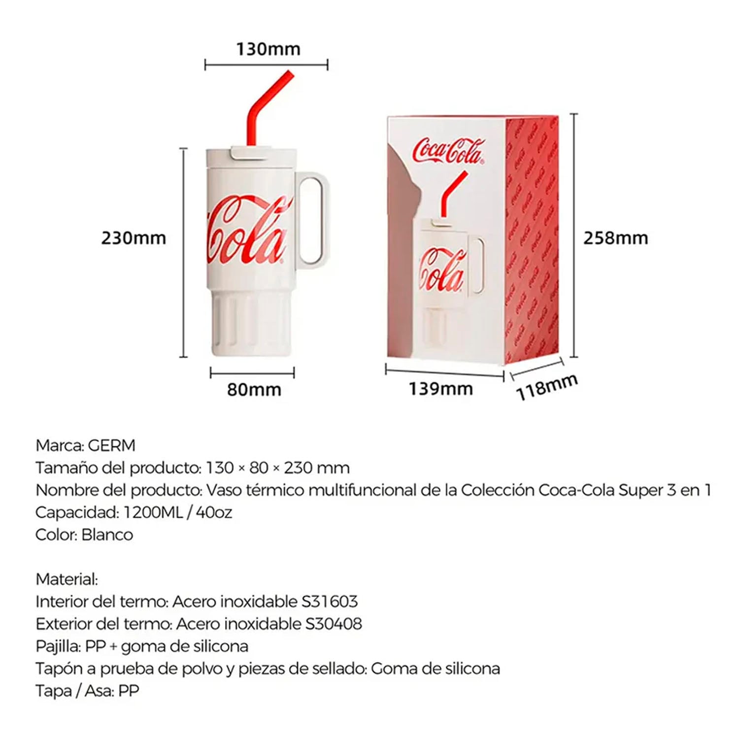 VASO TÉRMICO GERM COCA‑COLA ROJO 1200ML EDICIÓN XL - 5