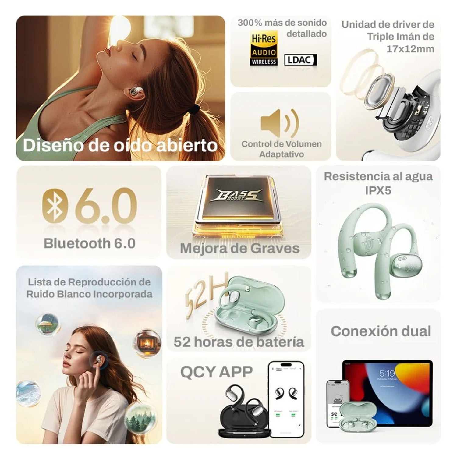 AUDÍFONOS INALÁMBRICOS QCY CROSSKY R70 NEGRO BLUETOOTH 6.0 - 5