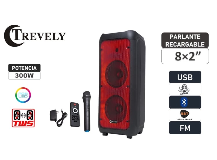 PARLANTE BLUETOOTH TREVELY WT-826 PORTATIL 300 W 8 - 1
