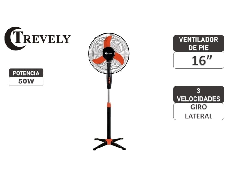 VENTILADOR 16' TREVELY VT-1620 NARANJA 55W - 1