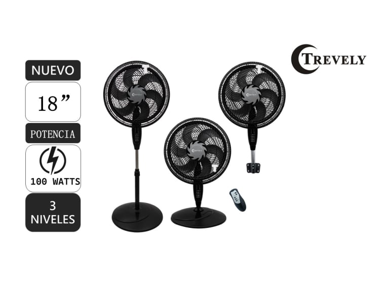 VENTILADOR DE PIE TREVELY VT-1840 100 WATTS 3 EN 1 18" CONTROL REMOTO - 2