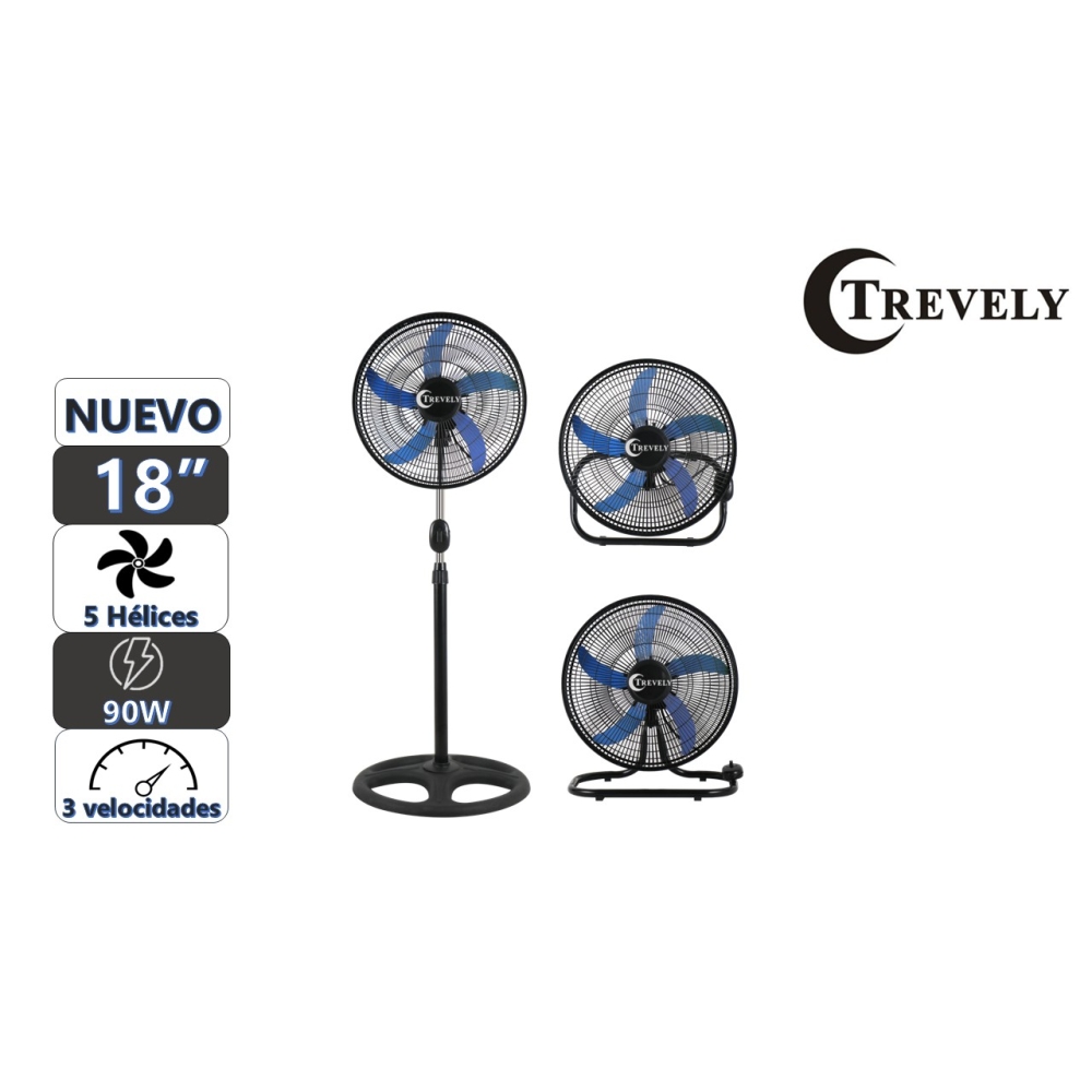 VENTILADOR 18' TREVELY VT-1832 - AZUL - 90W - 3 EN 1 - 1