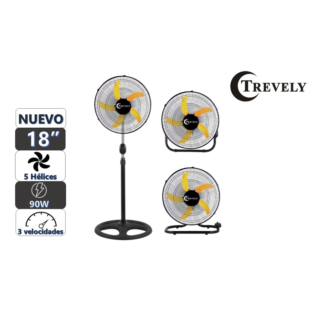 VENTILADOR 18' TREVELY VT-1834 - AMARILLO - 90W - 3 EN 1 - 1
