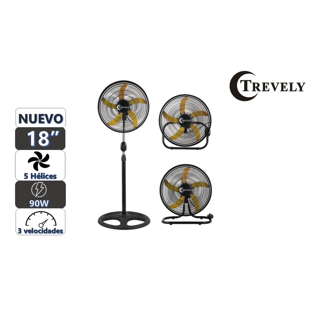 VENTILADOR 18' TREVELY VT-1832 - AMARILLO - 90W - 3 EN 1 - 1