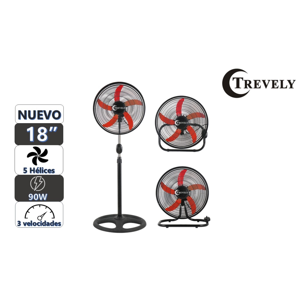 VENTILADOR 18' TREVELY VT-1832 - NARANJA - 90W - 3 EN 1 - 1