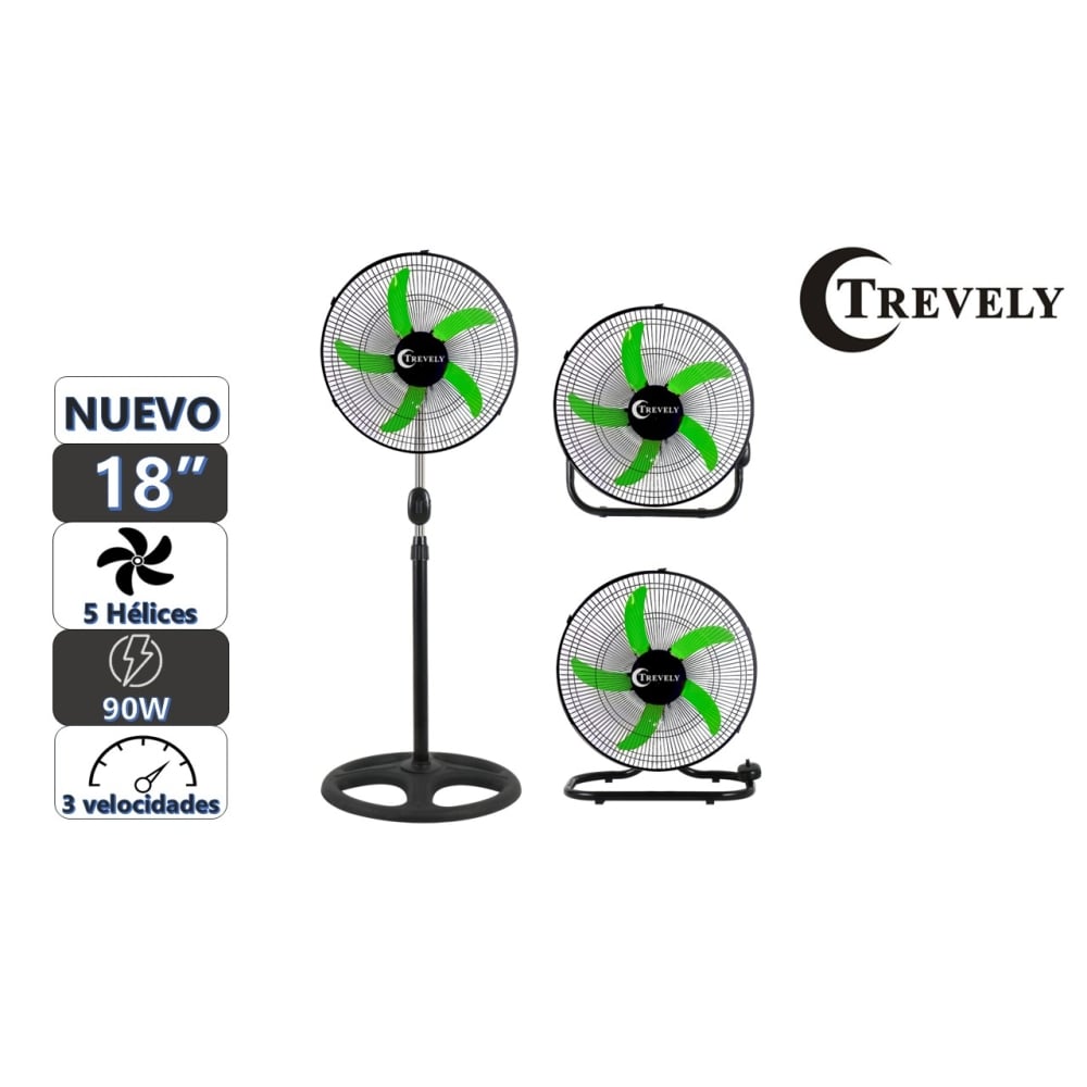 VENTILADOR 18' TREVELY VT-1834 - VERDE - 90W - 3 EN 1 - 1