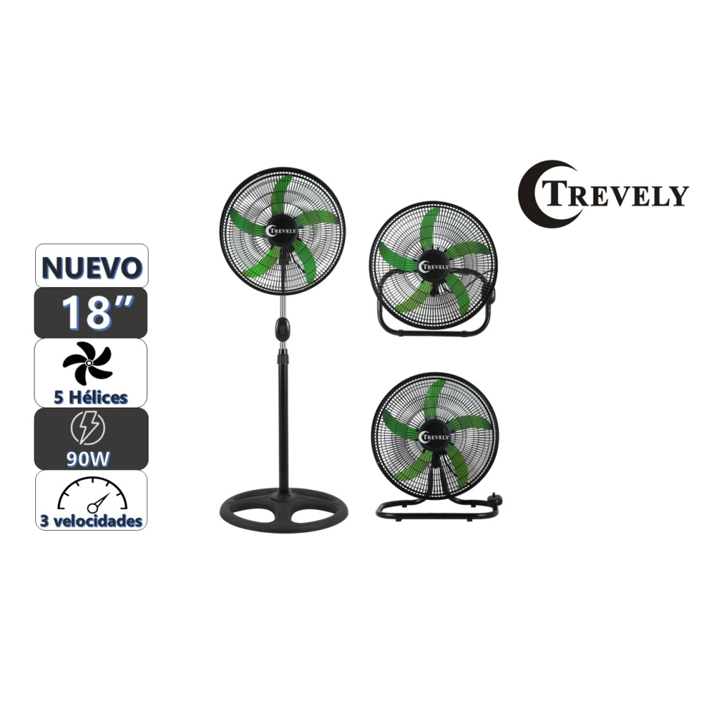 VENTILADOR 18' TREVELY VT-1832 - VERDE - 90W - 3 EN 1 - 1
