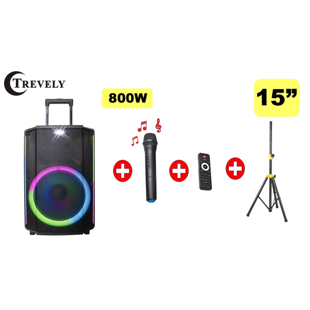 PARLANTE ACTIVO 15 TREVELY TA-1598 - 800W + TRIPODE - 2