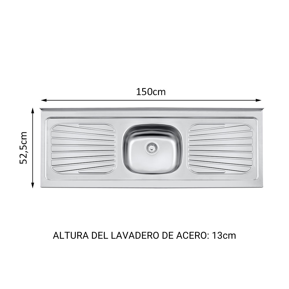 LAVADERO MADESA G53150TR001.1 COCINA 150 X 52 CM ACERO INOXIDABLE - 3