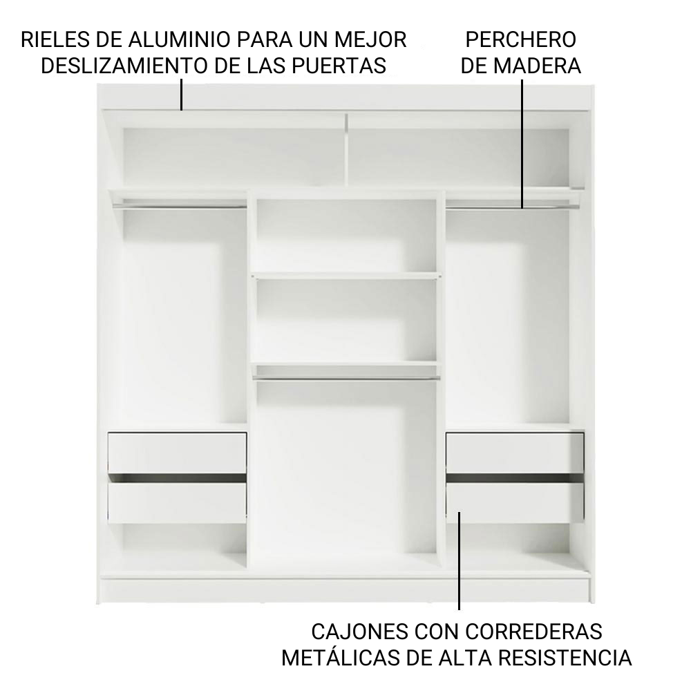 ROPERO RENO 3 PUERTAS CORREDIZAS 4 CAJONES - 3