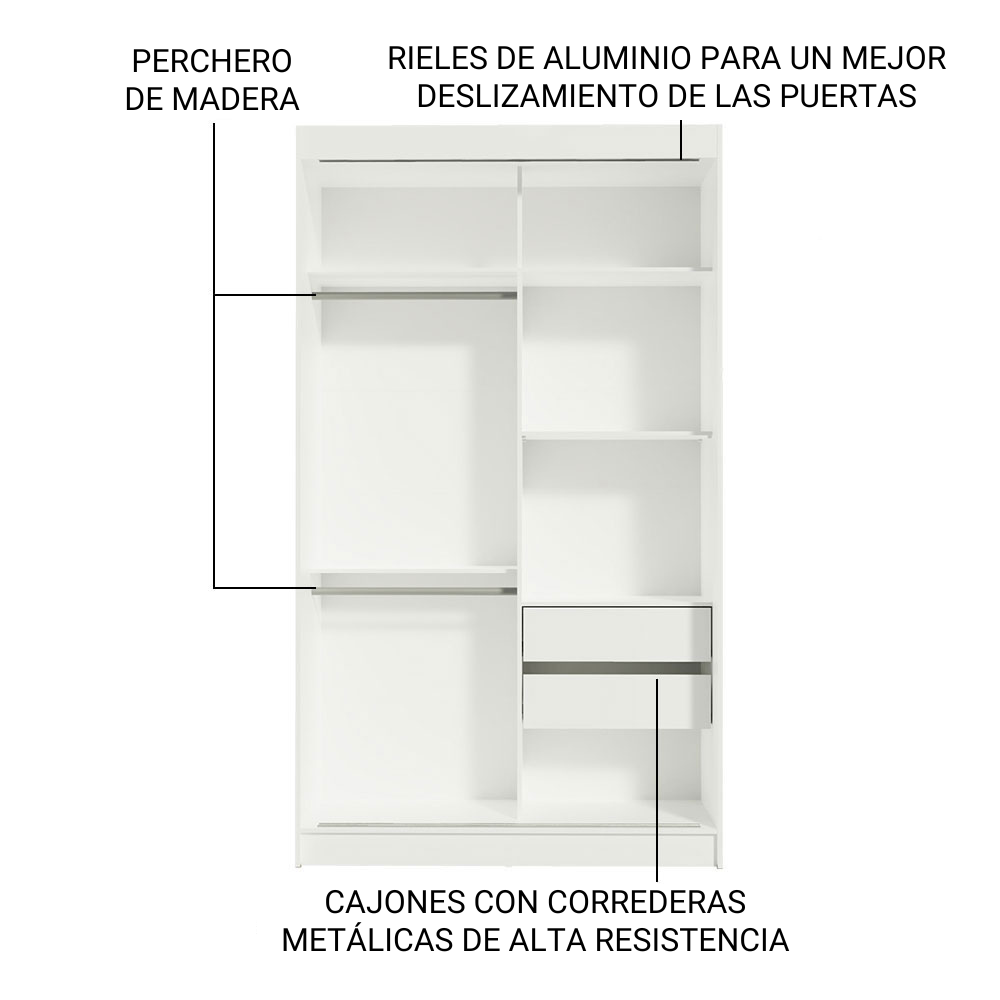 ROPERO TOKIO 2 PUERTAS CORREDIZAS 2 CAJONES - 3