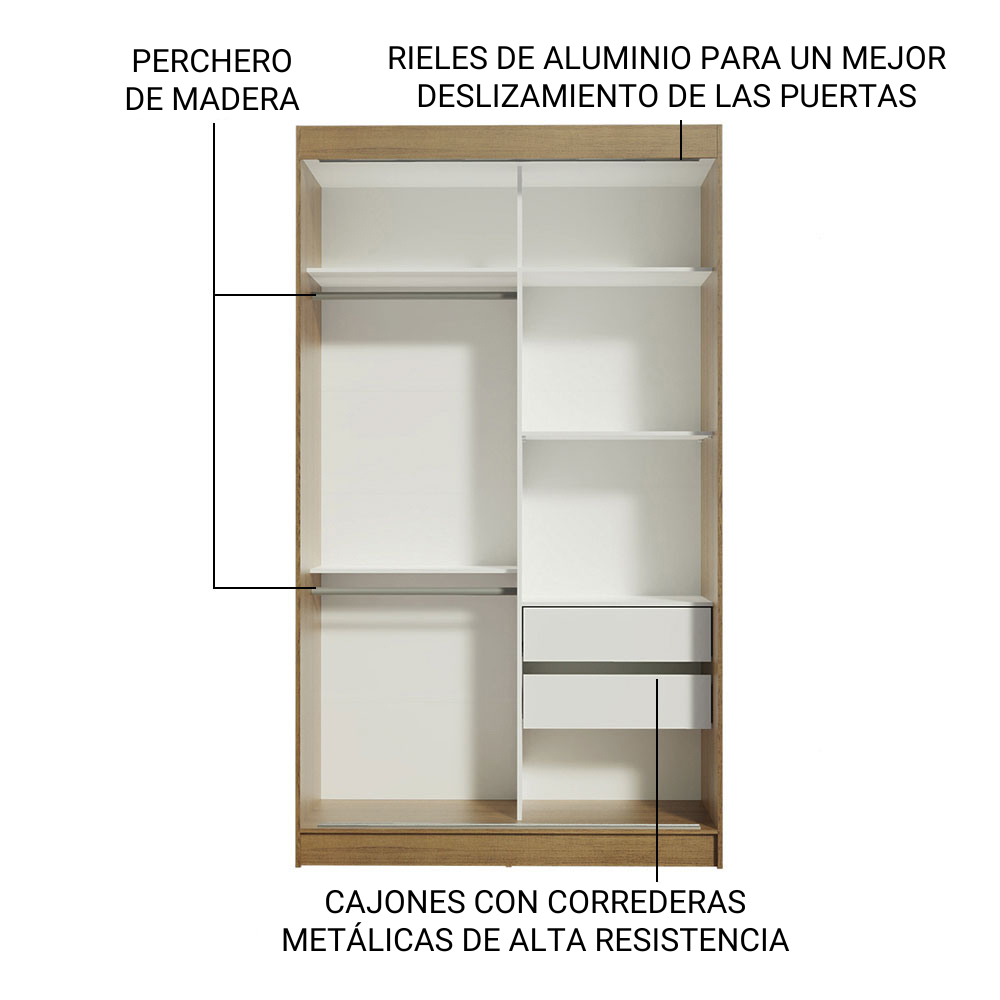 ROPERO TOKIO 2 PUERTAS CORREDIZAS 2 CAJONES - 3