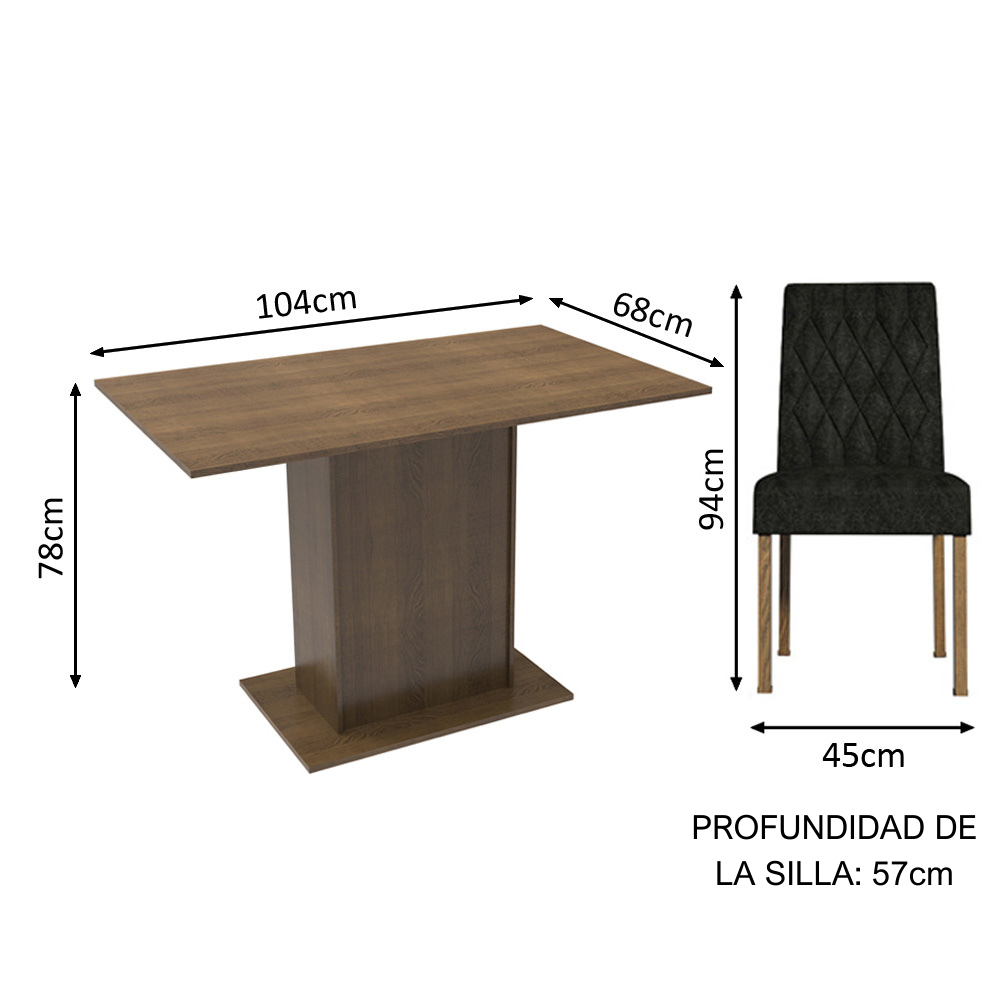 JUEGO COMEDOR MADESA 2 SILLAS NEGRO TAINÁ - 2