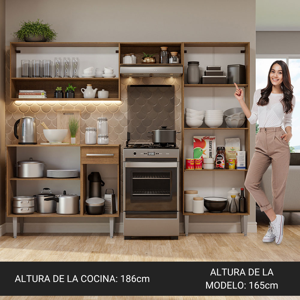 MUEBLE DE COCINA INTEGRAL EMILLY POP 229 CM - MARRÓN/NEGRO - 4
