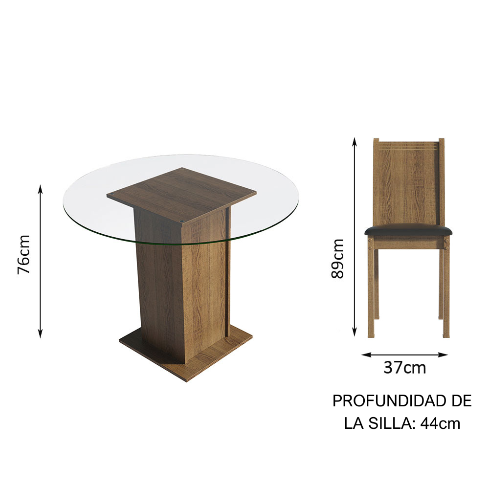 JUEGO DE COMEDOR DÉBORA CON 4 SILLAS - ENCIMERA REDONDA DE CRISTAL - MARRÓN/NEGRO - 2