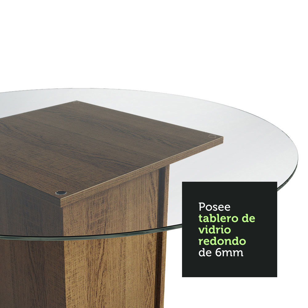 JUEGO DE COMEDOR DÉBORA CON 4 SILLAS - ENCIMERA REDONDA DE CRISTAL - MARRÓN/NEGRO - 5
