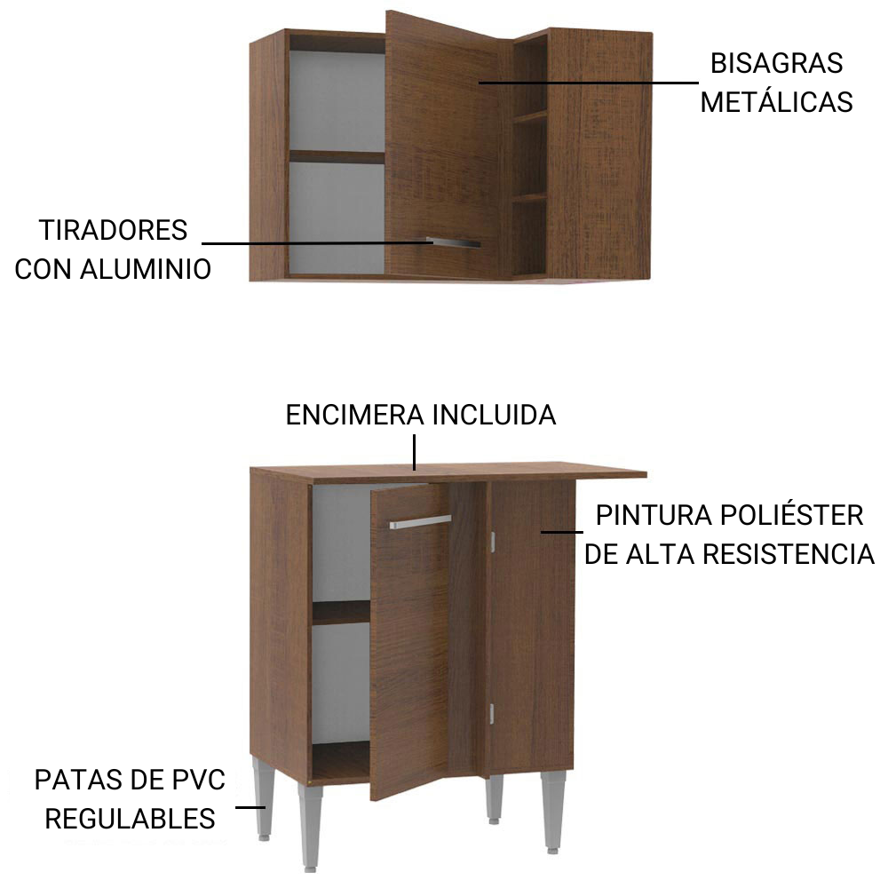 KIT MADESA EMILLY MUEBLE DE COCINA ESQUINERO 64 CM NEGRO/MARRÓN - 3