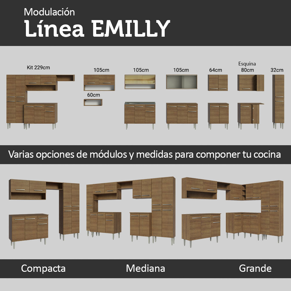 KIT MADESA EMILLY MUEBLE DE COCINA ESQUINERO 64 CM NEGRO/MARRÓN - 9