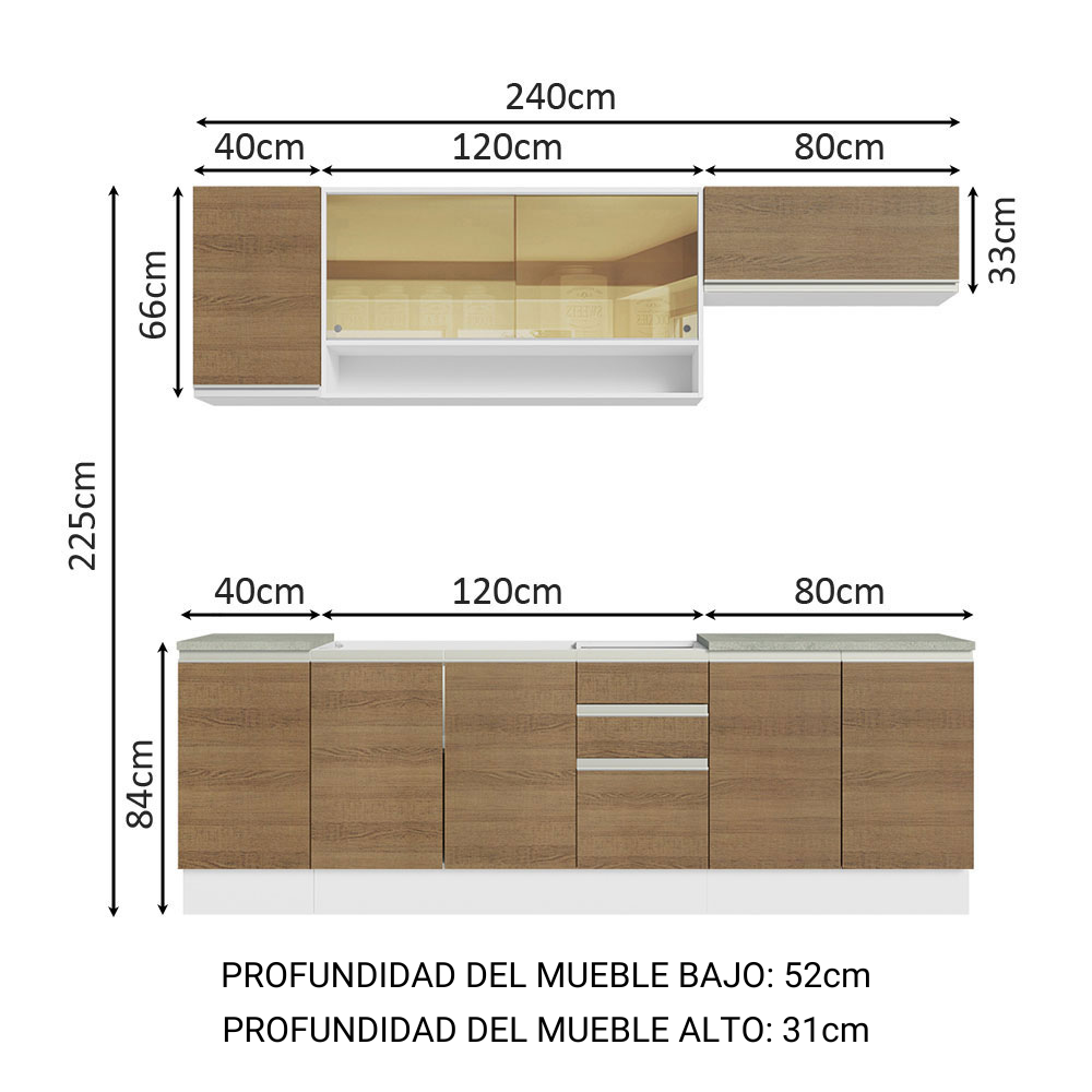 MUEBLE DE COCINA MADESA GLAMY INTEGRAL 240 CM BLANCO/MARRÓN 03 - 2
