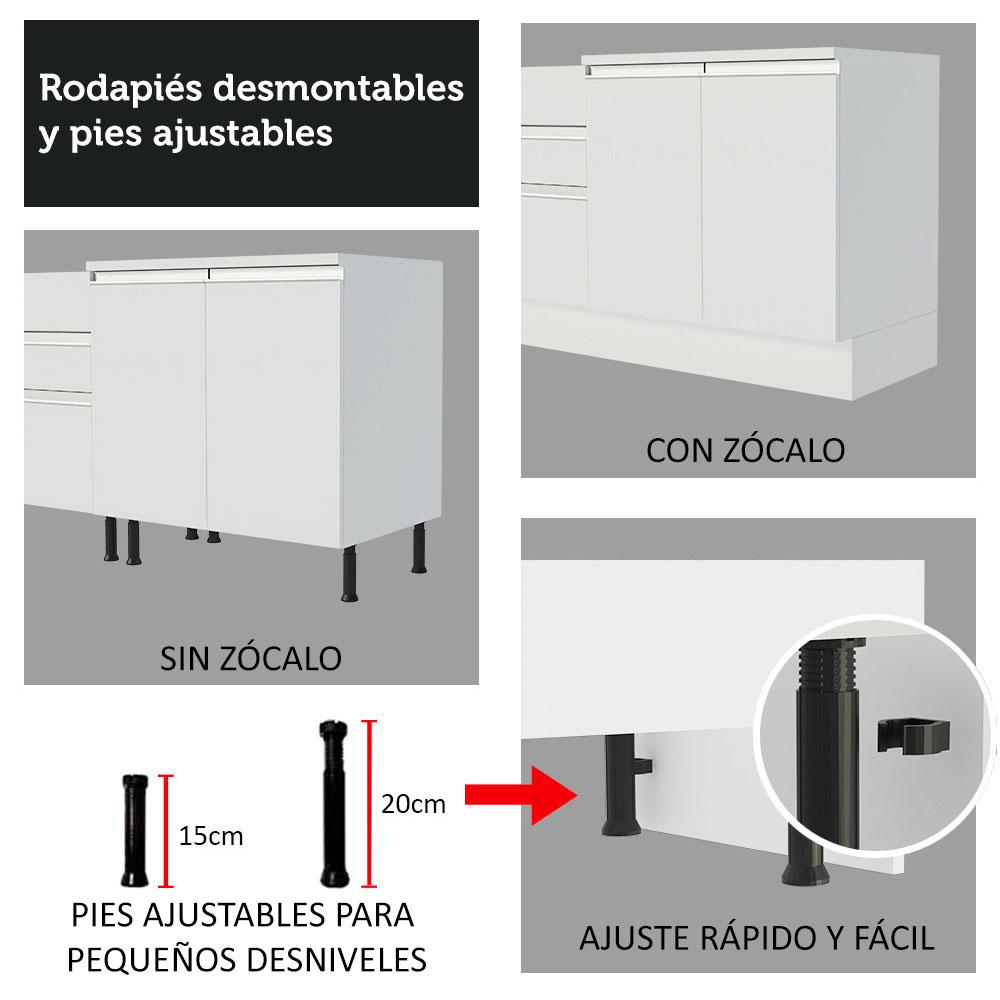 MUEBLE DE COCINA MADESA GLAMY 3 CAJONES 2 PUERTAS 120 CM CON ENCIMERA BLANCO - 9