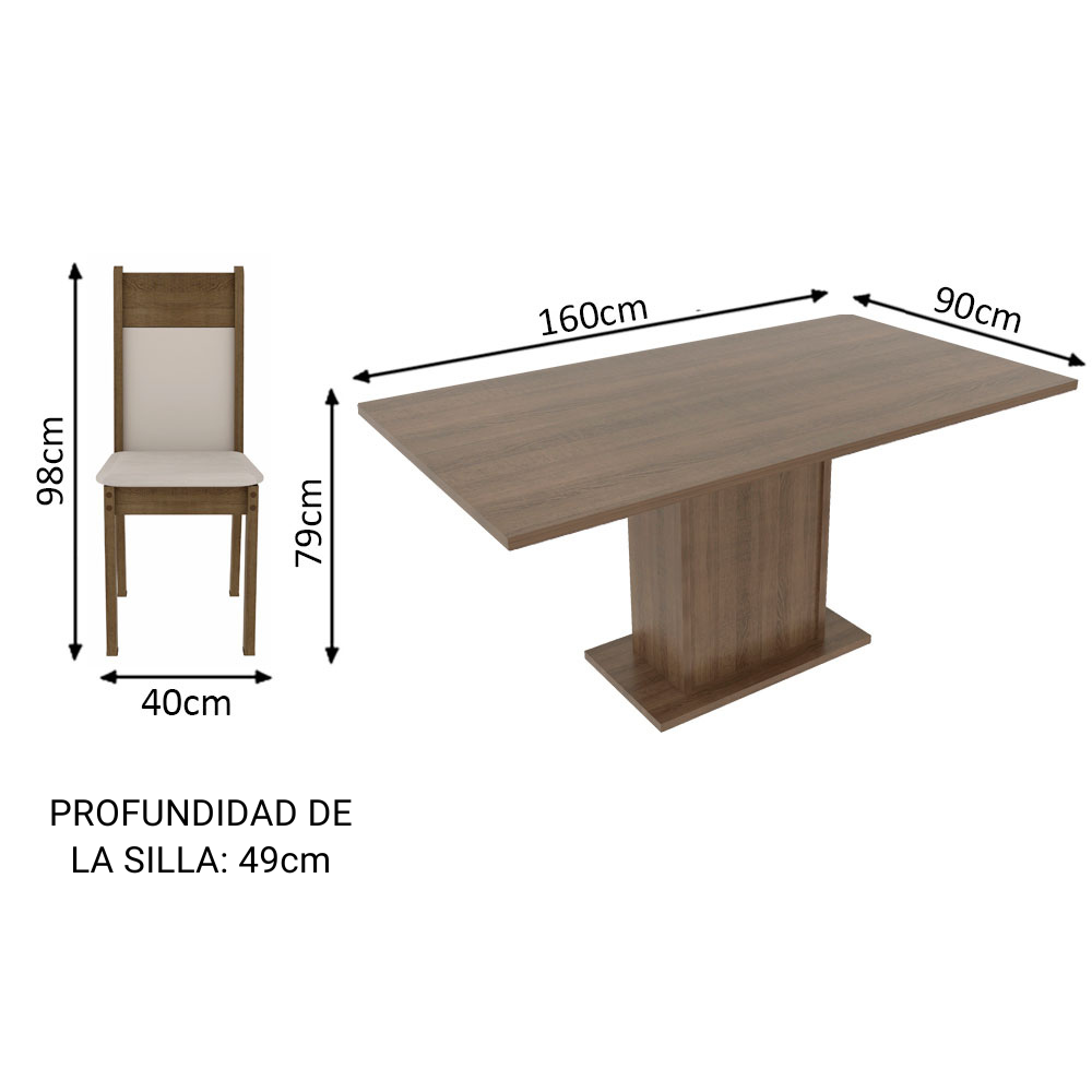 JUEGO DE COMEDOR LOUSIANA MESA MADESA TAPA DE MADERA CON 6 SILLAS - 2