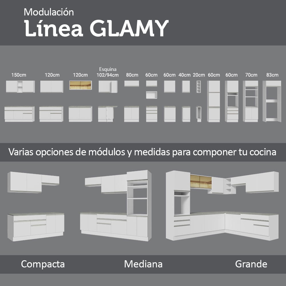MUEBLE DE COCINA MADESA GLAMY 3 CAJONES 40 CM BLANCO - 9