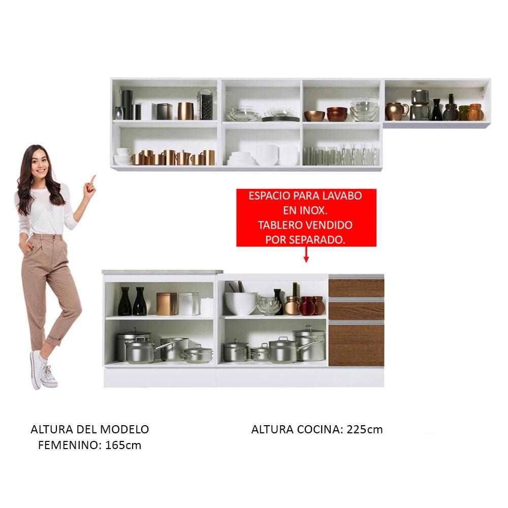 MUEBLE DE COCINA MADESA GLAMY INTEGRAL MARCELA 280 CM BLANCO / MARRÓN / BLANCO 03 - 8