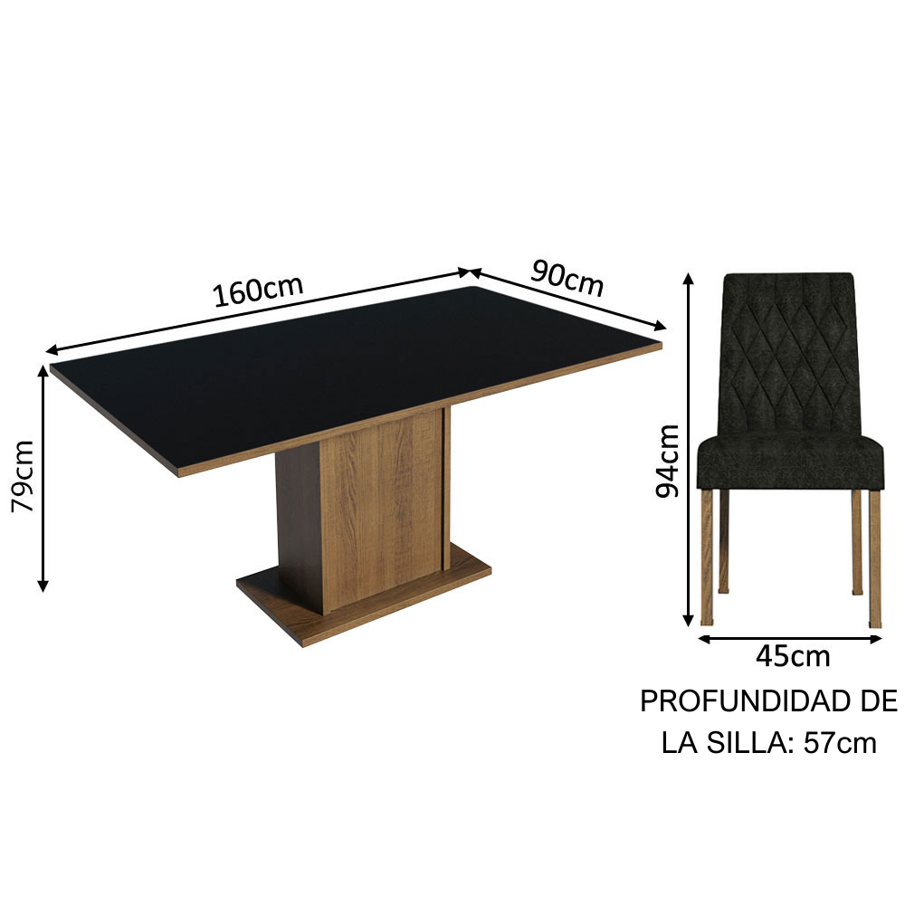 JUEGO COMEDOR MADESA 4 SILLAS NEGRO CINDY MARRÓN OXFORD - 2