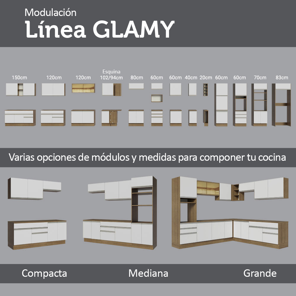 MUEBLE DE COCINA INTEGRAL GLAMY 350 CM MARRÓN/BLANCO 01 - 10