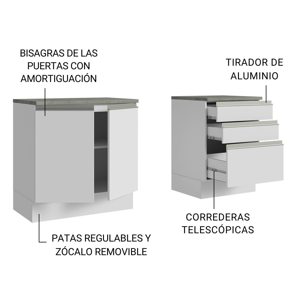 GABINETE MADESA BLANCO BAÑO 2 PUERTAS 3 CAJONES 140 CM - 3