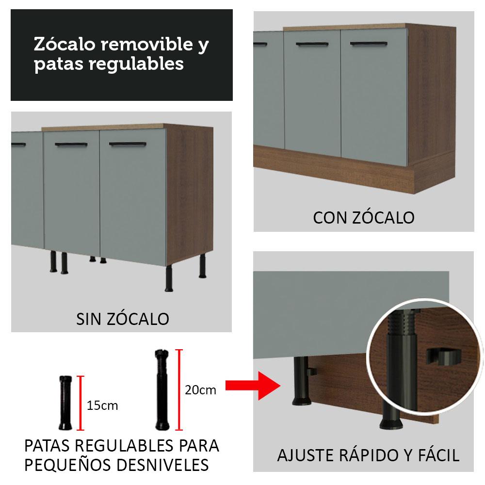 KIT CON 2 MUEBLES DE COCINA AGATA 200 CM - MARRÓN/GRIS - 8