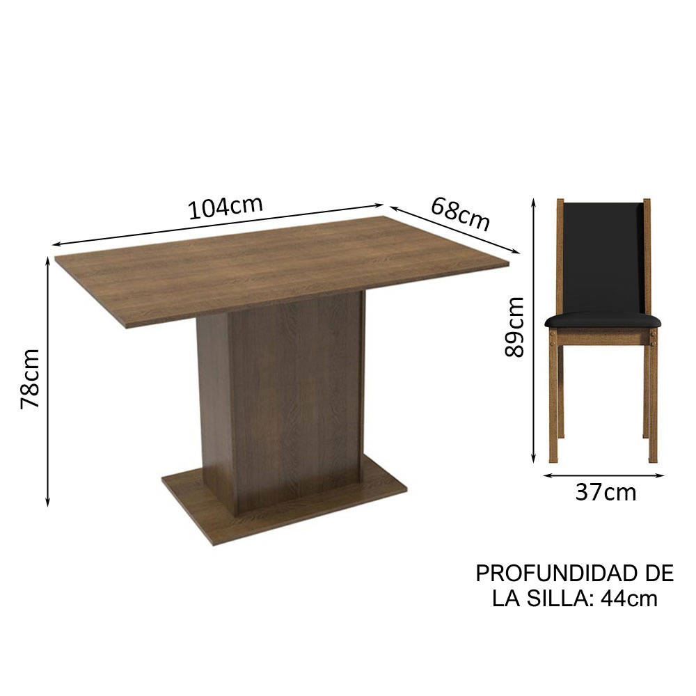 JUEGO DE COMEDOR TINA CON 4 SILLAS MARRÓN/NEGRO - 2