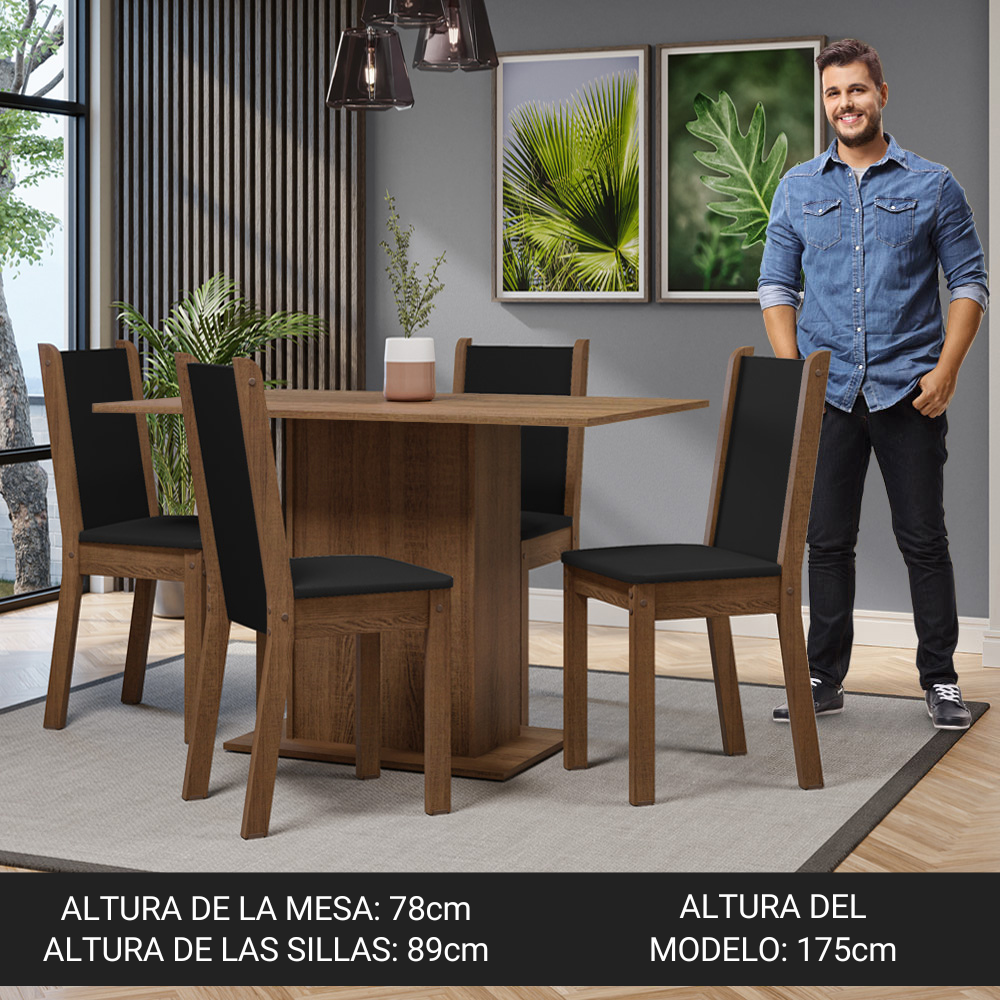 JUEGO DE COMEDOR TINA CON 4 SILLAS MARRÓN/NEGRO - 3