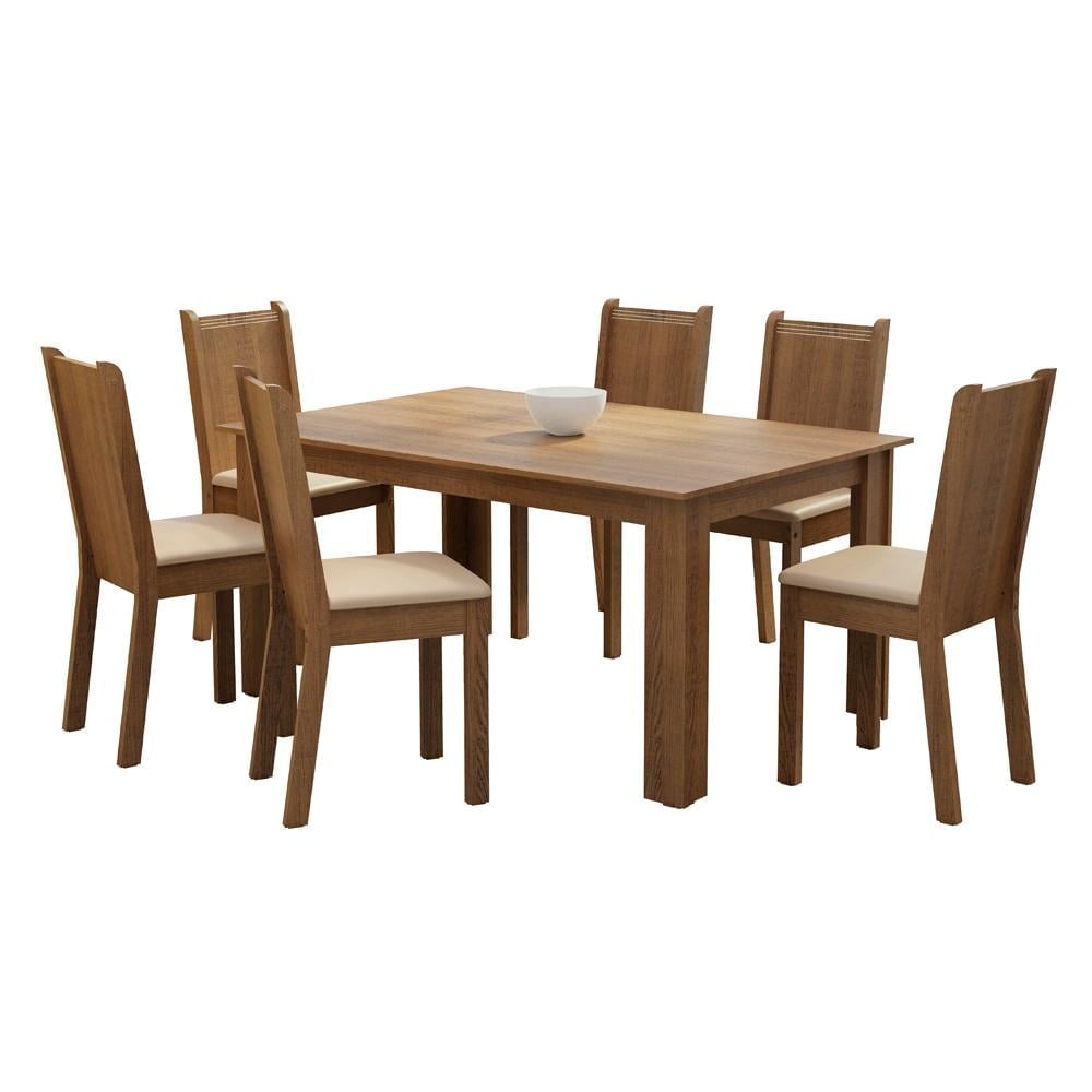 JUEGO DE COMEDOR ANALU CON 6 SILLAS - MARRÓN/BEIGE - 1