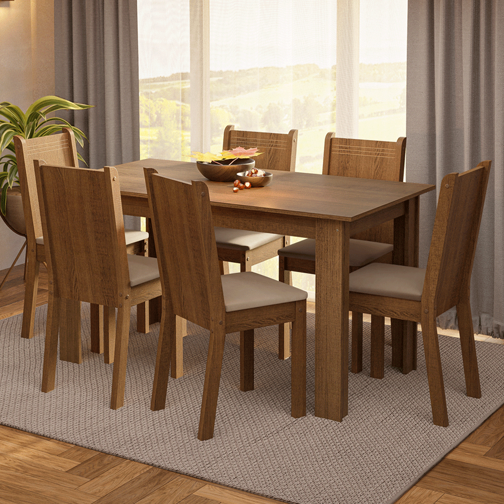 JUEGO DE COMEDOR ANALU CON 6 SILLAS - MARRÓN/BEIGE - 1